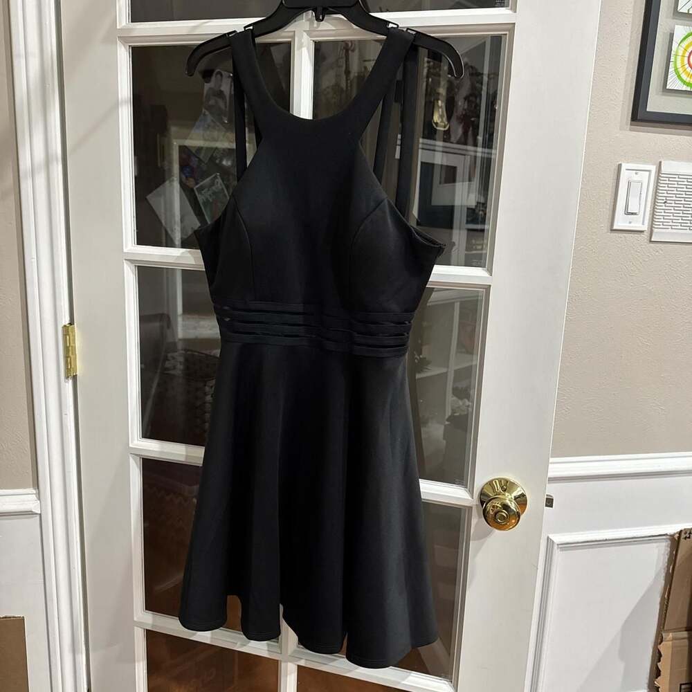 City Studio Black Halter Mini Dress with Mesh Stripes, Size 13, Goth Party Skate